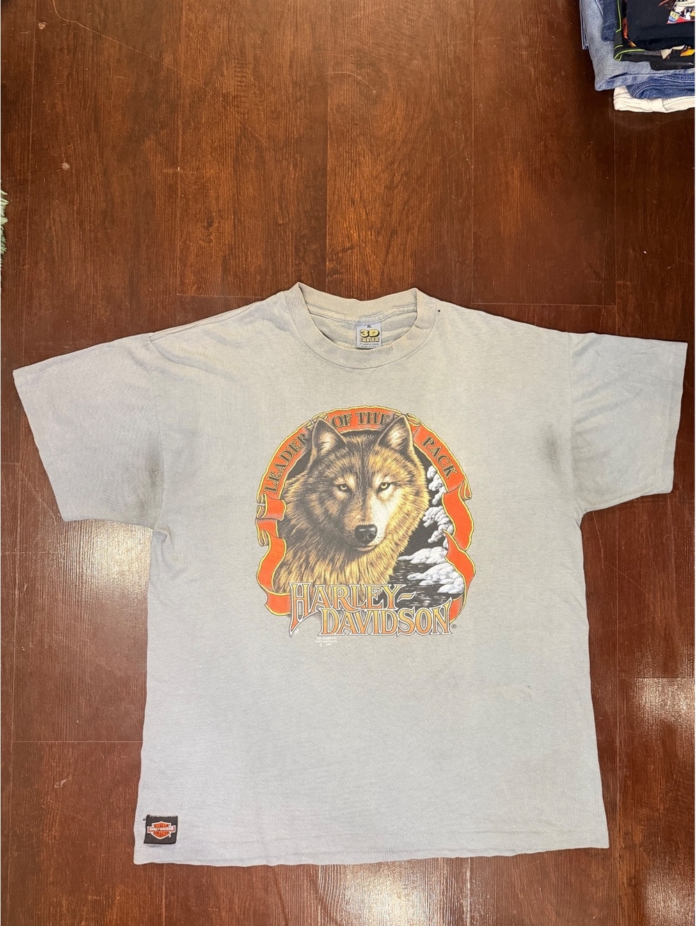 Vintage 1991 Harley Davidson 3D Emblem Leader of the Pack Wolf Tee XL USA